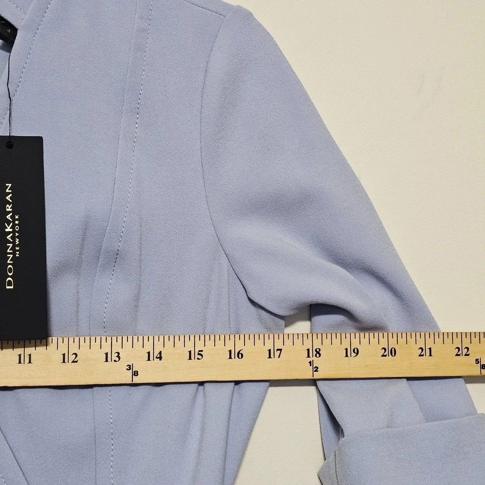 Donna Karan Dress 4 Pastel Blue Sheath Short Sleeves Collar V-neck Belt 0956 - Picture 2 of 9
